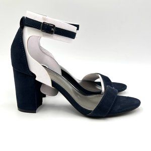 Bandolino Womens Size 5.5‎ Dark Blue Microsuede Block Heels Sandals Shoes